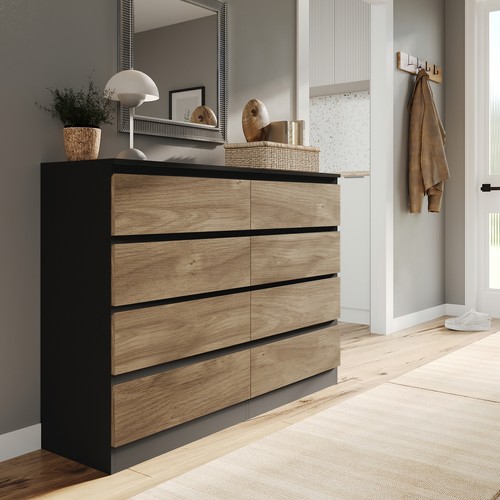 Wide wooden chest drawers - chest,