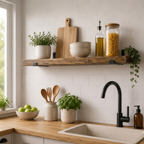 Mkgt solid wood floating shelf - wood,