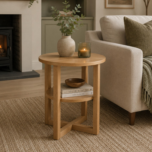 Small oak side lamp - small,