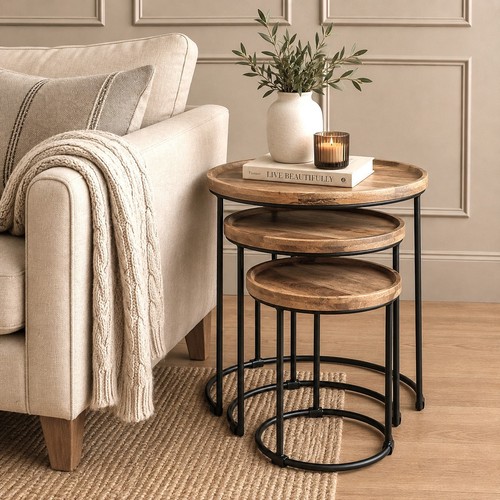 Round solid wood nest 3 - wood,